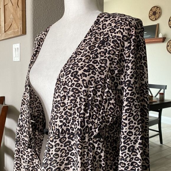 ASOS Leopard True Wrap Long Sleeve Mini Dress 4 V Neck Viscose Reptile - Picture 11 of 14